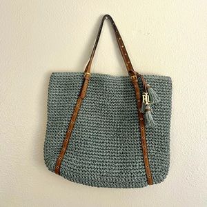 Lauren Ralph Lauren NWOT blue paper straw tote bag